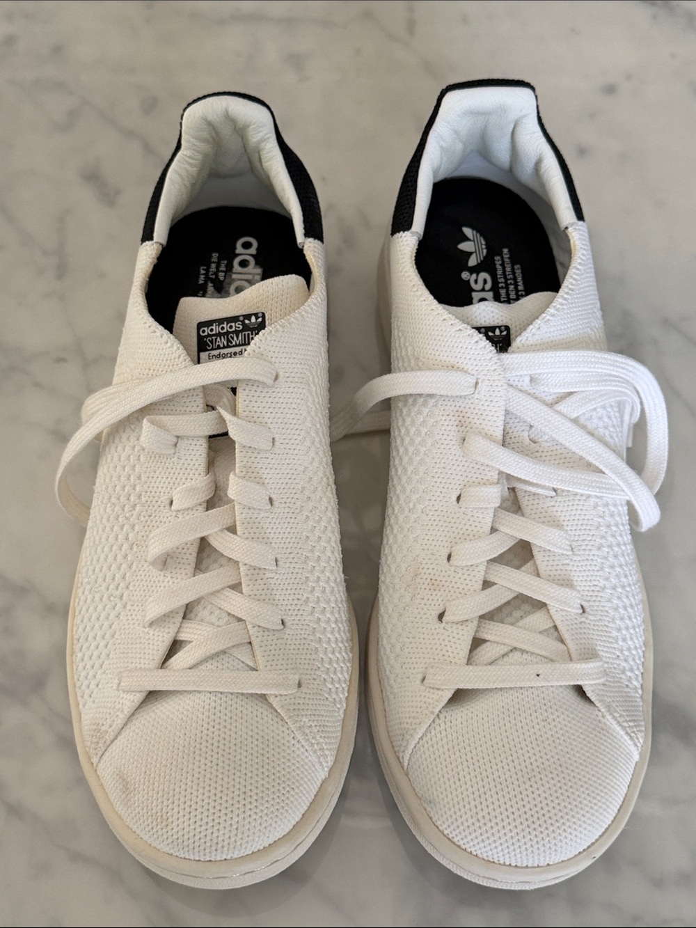 adidas White Knit Stan Smith-Inspired Sneakers with Black Heel Tab